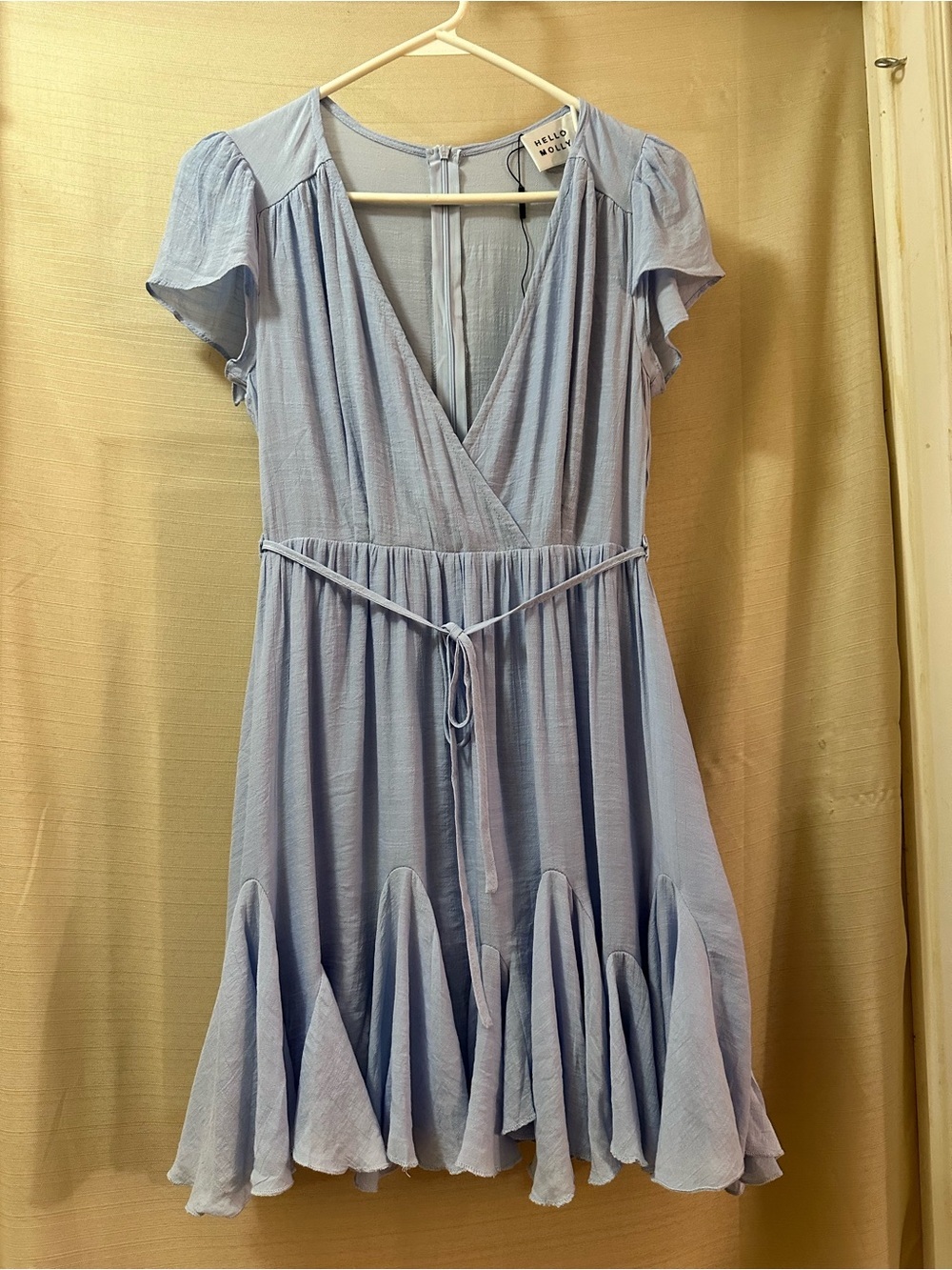 Hello Molly Blue Ruffle Hem Mini Dress Flutter Sleeve Zip Up Open Back XS